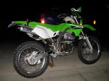My KLX331, big bored, and pumpered with an FCR35, full Muzzy, the night before it went to its new owner.