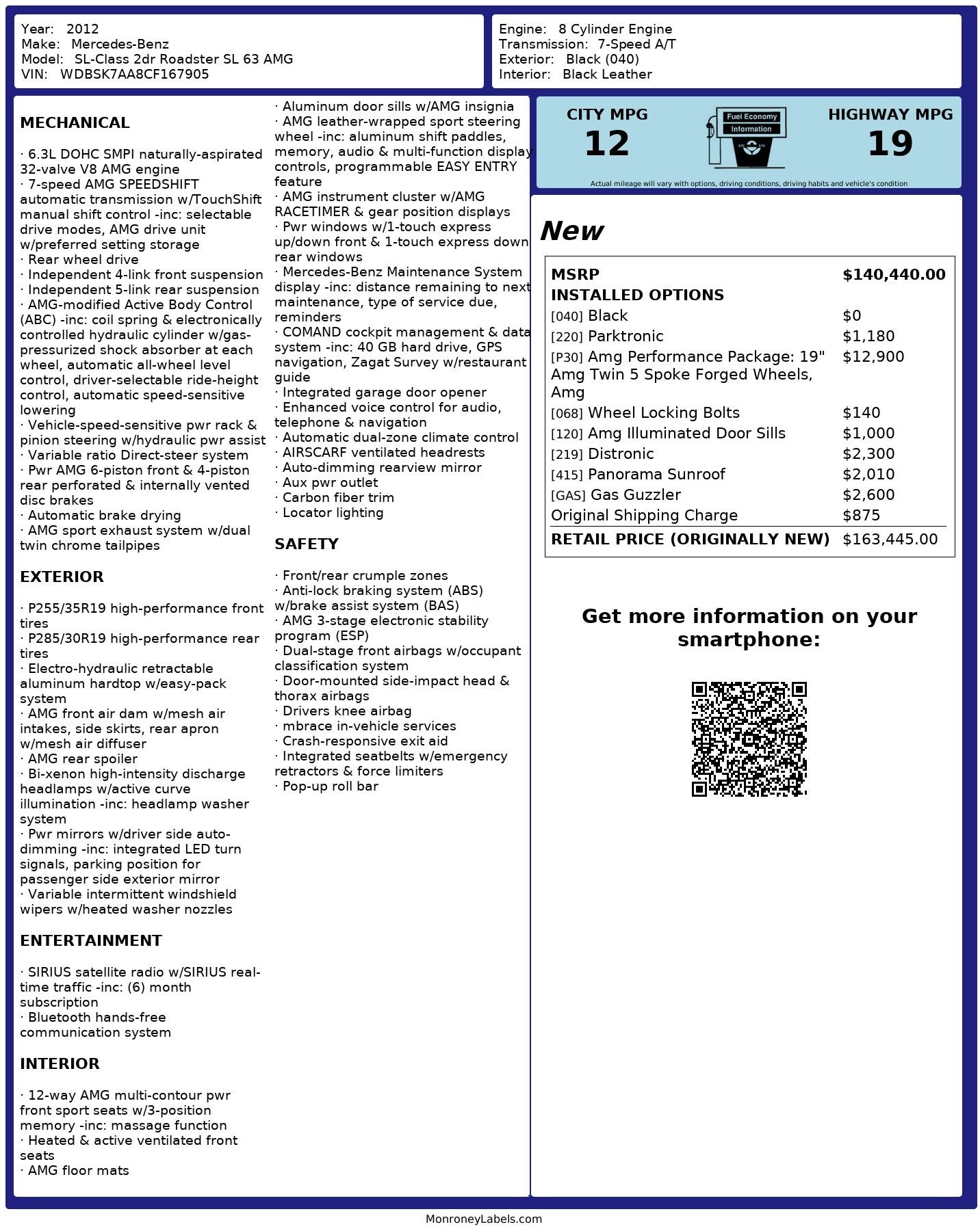 2012 Mercedes-Benz SL63 AMG - 2012 SL63 AMG, P30 package, 11K miles Unicorn - Used - VIN WDBSK7AA8CF167905 - 11,350 Miles - 8 cyl - 2WD - Automatic - Convertible - Black - Timonium, MD 21030, United States