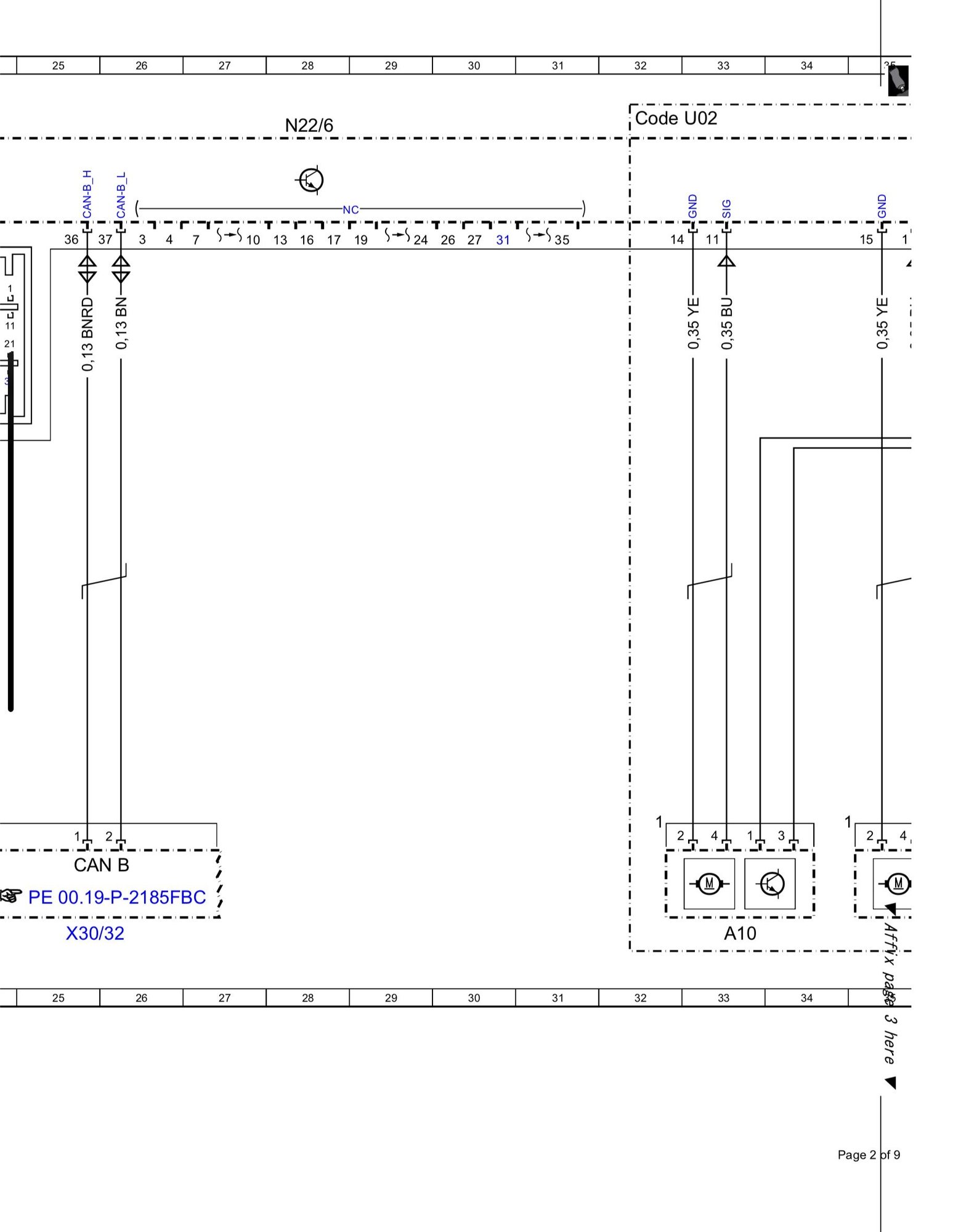 Option U02 (belt extenders) wiring to N22/6 rear control unit