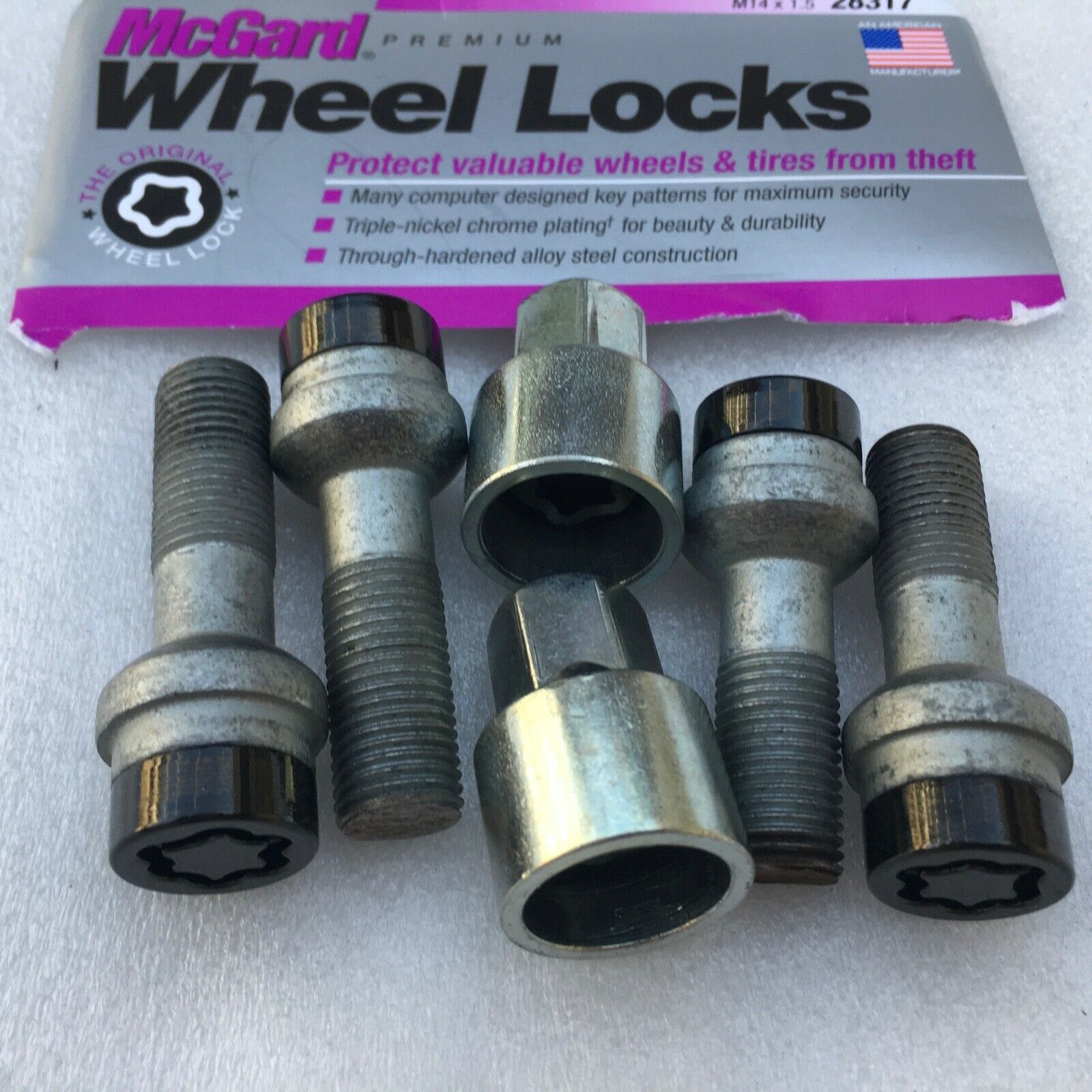 Wheels and Tires/Axles - McGard Black M14x1.5 34mm shank Mercedes R14 Ball seat wheel lug bolt locks + 2 keys - Used - 0  All Models - Sarasota, FL 34233, United States