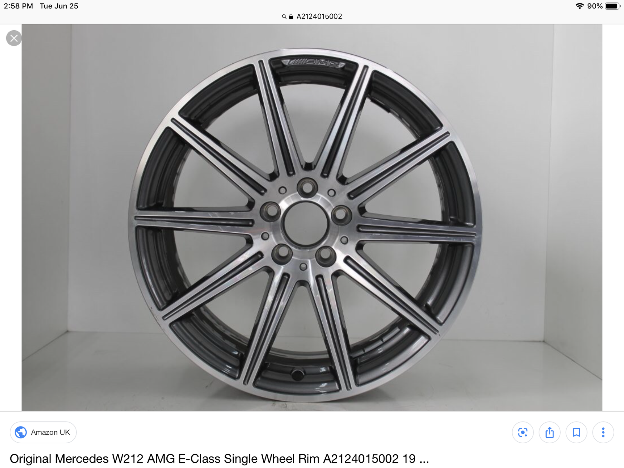 Wheels and Tires/Axles - WTB One front 19" AMG wheel for a 2014-16 E63 silver machined face - Used - 2014 to 2016 Mercedes-Benz E63 AMG - Houston, TX 77005, United States