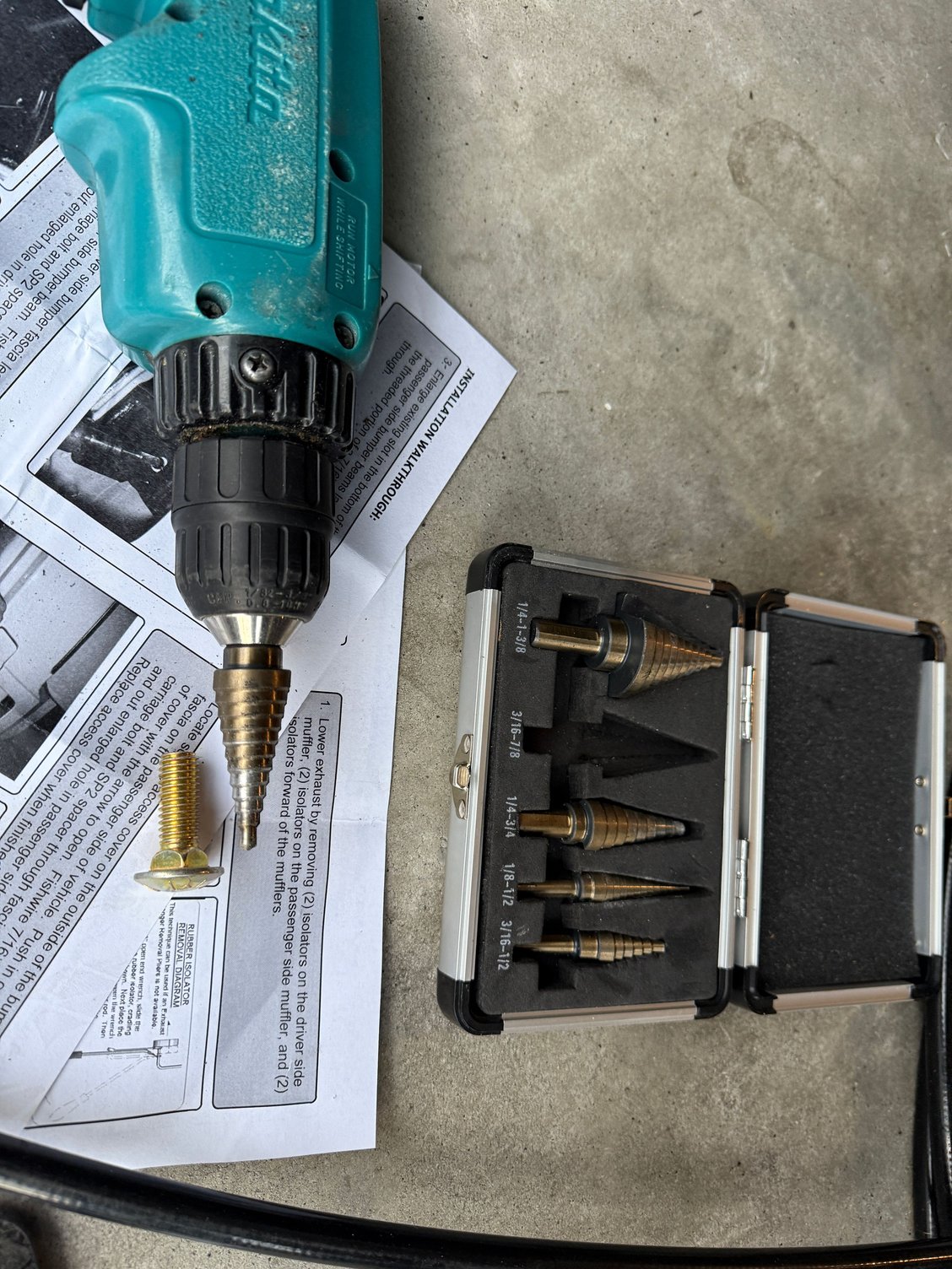 Drill bits used to drill the hole in the pop out rear cover large enough to allow the rear dashcam cable to go through. 
