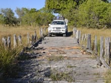 Very rickety wooden bridge crossing. its called 2nd Bridge in  Moremi Botswana