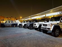 Qatar supercars: Not 1, not 2, not 3, not 4, but 5x Mercedes-Benz G500 4×4² along with a G63 6x6 in Doha, Qatar. Gotta love German engineering.