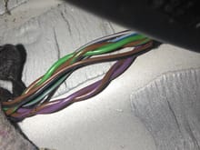 The subwoofer is stereo fed.  There is a Purple pair where one has a brown stripe, and a Green pair where there is a brown with green stripe.  These are the amplified speaker lead outputs.