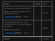 Total cost for rotors front and rear with PN#