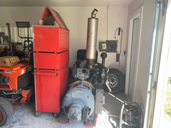 Crammed into the garage for engine work