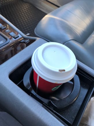 Cup holder shown installed (simply placed there, yet fits tight). 