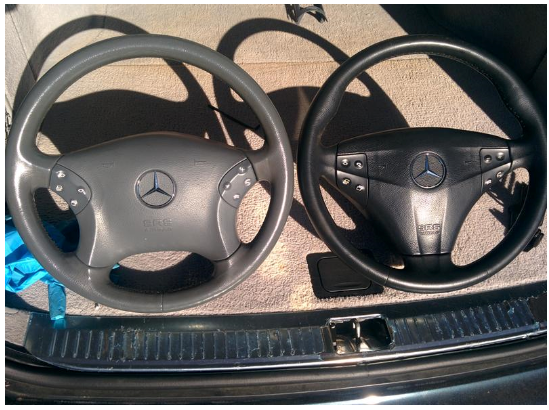 This is the swop like mine. I got this pic online. I used a W203 C230k m271 engine steering wheel to replace W203 C200 m111 engine steering wheel