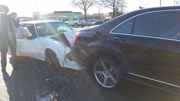 This kid in a 1988 Mustang rear ended my ride.