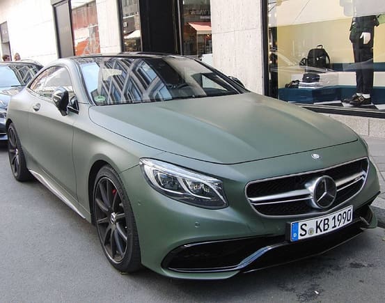 Interesting Matte Green Mercedes-Benz S63 AMG Coupe spotted in Düsseldorf, Germany.