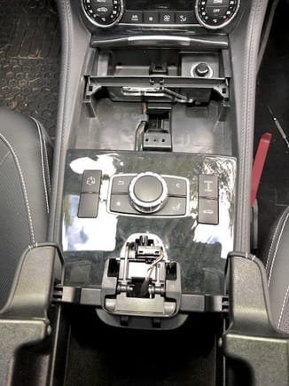 Top down view of the console with the cup holder removed