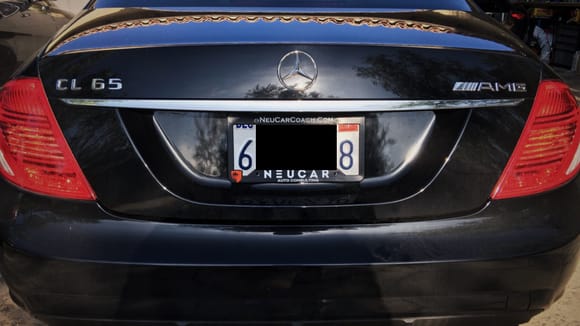 My father 2008 CL65 wearing the NeuCar Coach license plate bracket.
