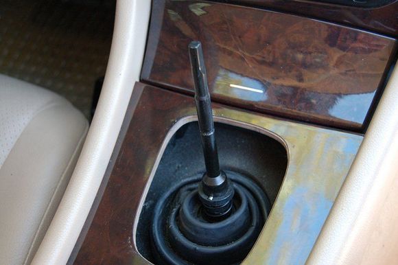 Shifter lever exposed (note ring about 3/4 down, this is where the new knobs ring locks on)