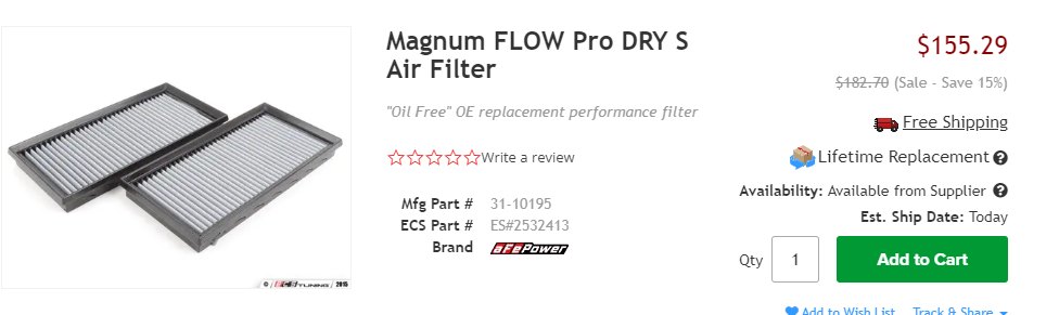 afe pro dry filters m156 - MBWorld.org Forums