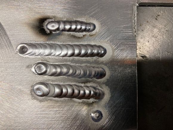 These are right side welds, the arc was a lot more stable and particularly at the start they are more regular (although still a bit squiffy)