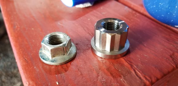 
The originals have a 28mm flange, use a 19mm socket, and are about 13mm tall, the new ones will cover the thread completely when installed.  They are substantial enough for this application I feel.