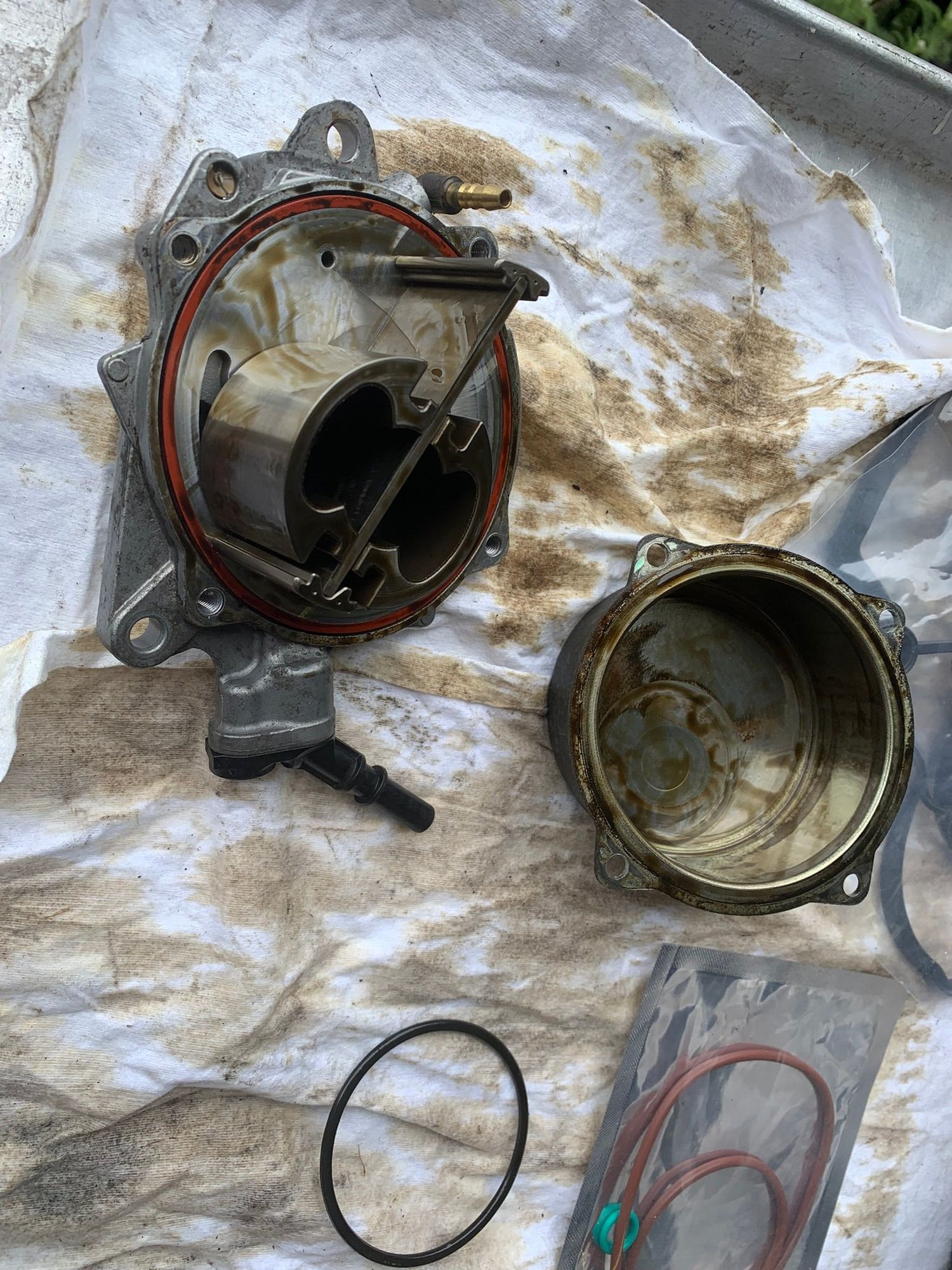 Vacuum pump disassembled for new seals