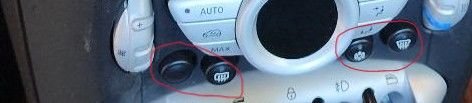 Detail on where I drilled for AC/Defrost buttons