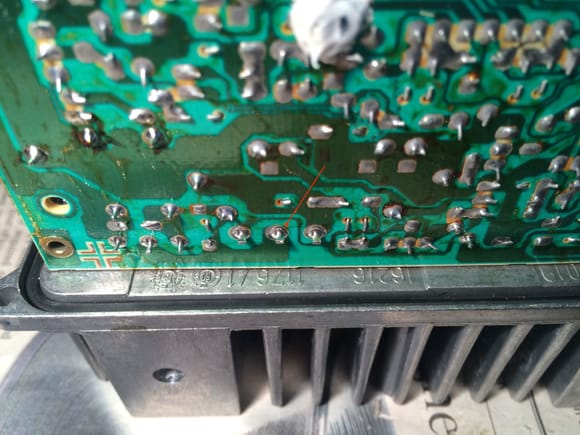 here is a bad solder joint caused by bad thermal design; the power FET for the injector got so hot that it melts the solder at its own pin on the PCB