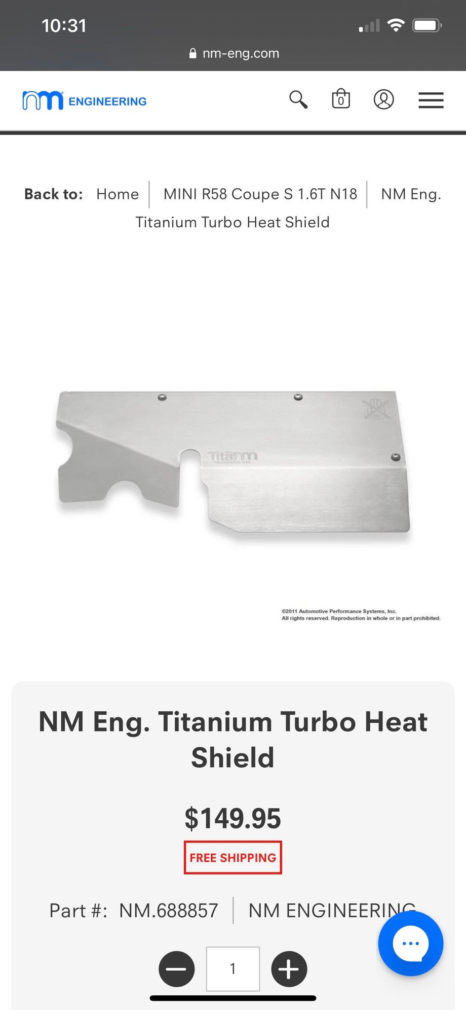 Engine - Exhaust - NM Engineering turbo heat shield - Used - 2007 to 2013 Mini Cooper - Bethel, CT 06801, United States