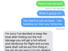 His text about not being able to sell me the boat