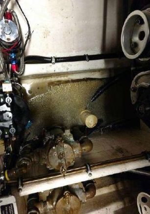 Bilge, with ice, oil dirt, and water