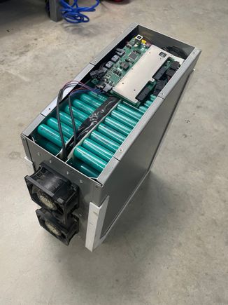 This is a Battery from the bike.  44 of these would be around 300 kWh. 600 18650 cells 20 in series and 30 parallel. Ten packs in series would make 800 volts. 4 Packs in parallel would then be around 300 kWh. 