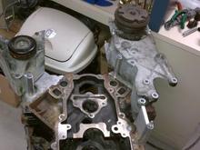 Modifying a set of 5.7 Vortec engine accessory brackets to mount onto the 6.0L LS block