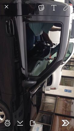 Sorry the picture is all funky. Phone don't want to take any more so I had to screen shot a snap chat. Anyway. You can just barely see the shifter peekin