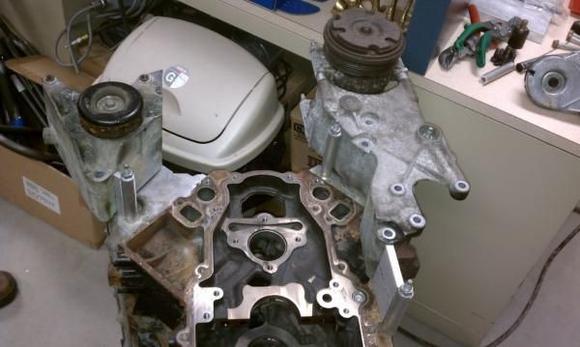 Modifying a set of 5.7 Vortec engine accessory brackets to mount onto the 6.0L LS block