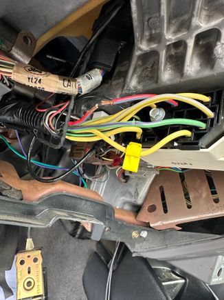 Red and light blue wire coming from the ignition switch. 