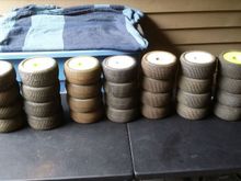 (7) sets of use Truggy tires. $45
Some of the tires I used 1 or 2 runs. You want be disappointed, I promise. Lots of tread on all of them.