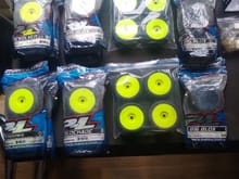 Buggy tire lot. Six sets of tires and rims. one set of unused tires new in package.