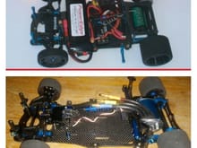 The difference between Nic cases and stock set up is that he flipped the servo, and moved the battery to the front. That keeps the weight distributed more evenly to keep the front end planted. Though im going to keep my front brace and just flip it because it curves anyways to clear the servo. And im putting my esc on the opposite side to even out the weight because he put his on the same side as his motor. Also noticed he used aluminum body posts in the front for more weight.