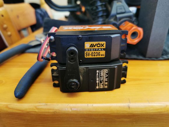 The Savox is a drop fit - just remember the output shaft has a different number of splines. 😂