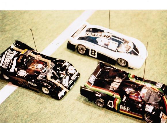 Three finalists for Concours at the Pacific Nationals 1985.  (Tony N's car on the left).  This was one of the few Carpet races on the West coast.  It was held at the Long Beach convention center at the same time as an Auto Show.  Lots of fun and good coverage for RC.