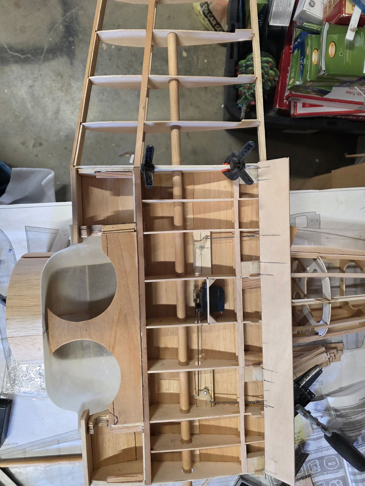 fitting the outboard wing and lining up the holes for a wing tube.