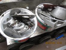 The left and right final drives, cleaned waited for reassembly