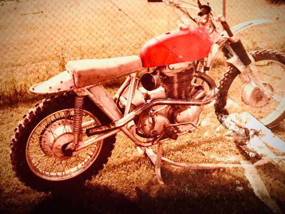 From 1980, a Matchless hand built chromemoly framed G85-CS factory racer, 1 of 100. Bought for $50. 
  Had several Norton parts as well as AJS. Norton gearbox etc.  Norton at the time also owned Matchless.