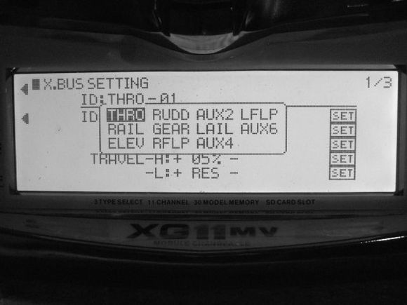 Photo #4 The name submenu. Notice the names are the same as in the MONITOR menu screen. RAIL, LAIL, RFLP, and LFLP are present, AILE and FLAP aren't.