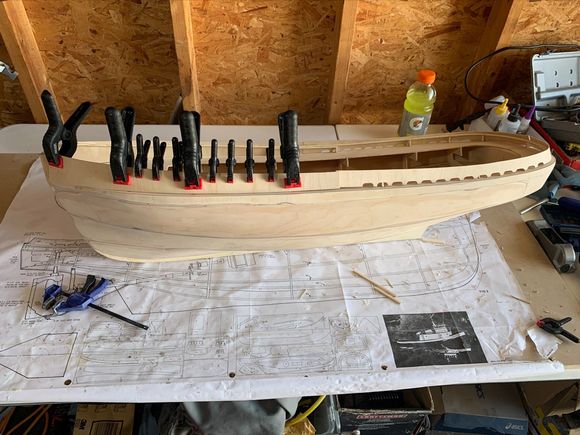 I'm going to spend some time making the railings stronger and more evened out all over.  I want to be able to grab the railing and pick the boat up! I have all of the Fiberglass Cloth and Epoxy Resin to lay the hull. Stay tuned.