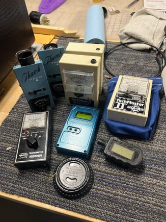 Did I mention that I like tachometers?
Fist tach, a Heathkit GD-69 Thimb Tach at far left
Next tach was also a kit built tach. At center the Acc TachMaster.   They all still work. I liked to gather up broken tachs at swaps . From time to time I give one away to a flier in need.  Not letting go of the fist two though.