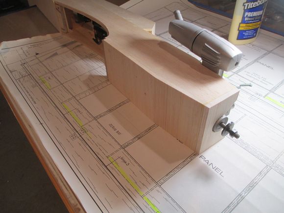 I planked the bottom of the fuse.  now that I know everything fits well I can start to shape the nose and get rid of some of the square edges...