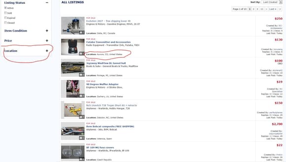 You can view listings by location in the following areas I've circled in red. 