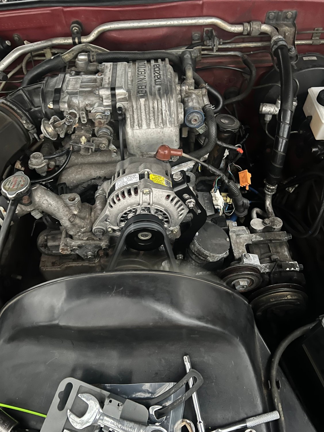 Pulley and bracket installed. 