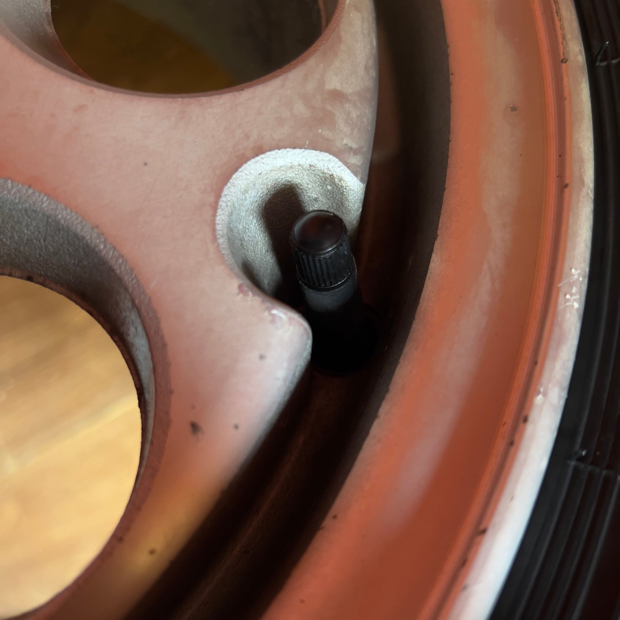 This little tire wouldn�t hold air, I thought we just didn�t fill one up, but it was a bad valve stem core, and it�s officially my first real repair as a blossoming starter mechanic 🧑‍🔧 😂 I bought the parts and the tires fixed! So I�ll put em on after I attach the exhaust that comes in the mail tomorrow 