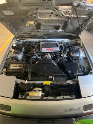Cleaning up the loose ends, replaced battery box lid that was missing, swapped out the rotary shaped oil cap for a stock one. Replaced the broken hood prop latch.