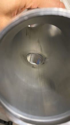 Inside the pipe where the flange was welded