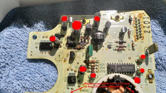 Highlights capacitors that must be replaced.